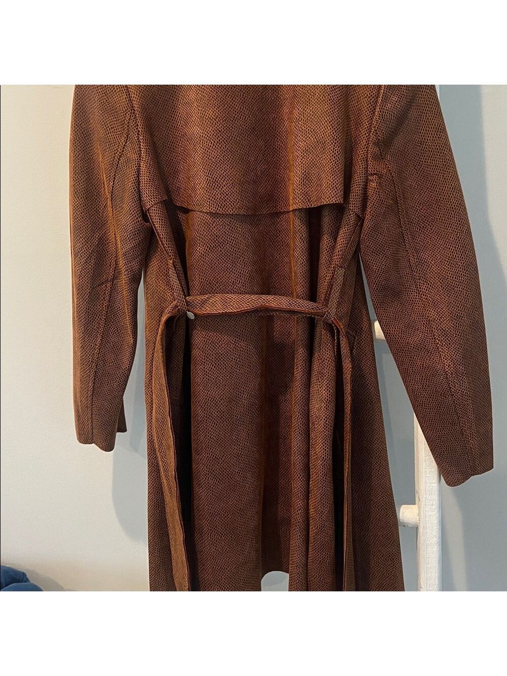 Solitaire Anthropologie nwt suede Textured Brown snakeskin Jacket trenchcoat S - Picture 11 of 13